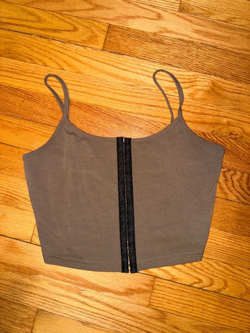 SHEIN Taupe Ribbed Hook-Front Cropped Camisole